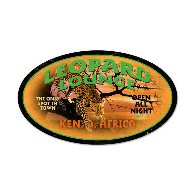 Leopard Lounge Vintage Sign, Other, Metal Sign, Wall Art, 24 X 14 Inches