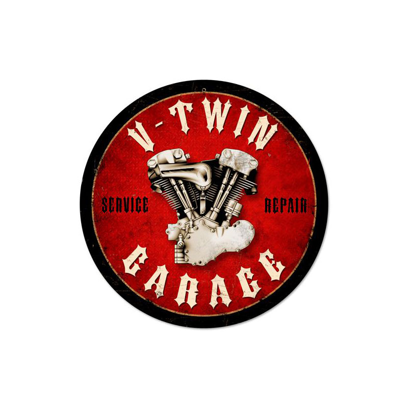 V-Twin Garage Vintage Sign, Other, Metal Sign, Wall Art, 14 X 14 Inches