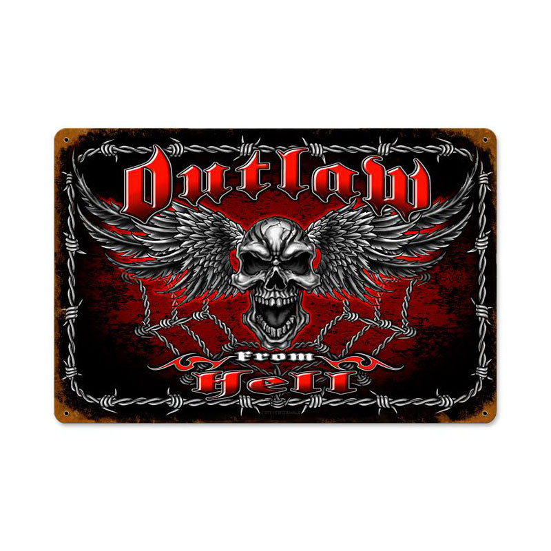 Outlaw From Hell Vintage Sign, Other, Metal Sign, Wall Art, 12 X 18 Inches