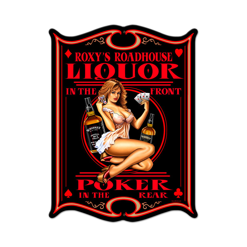 Liquor Poker Vintage Sign, Pinup Girls, Metal Sign, Wall Art, 14 X 19 Inches