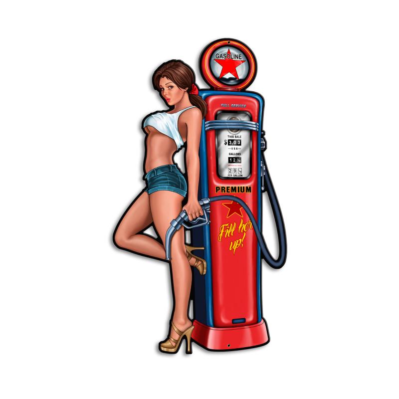 Pump Girl Vintage Sign, Other, Metal Sign, Wall Art, 14 X 24 Inches