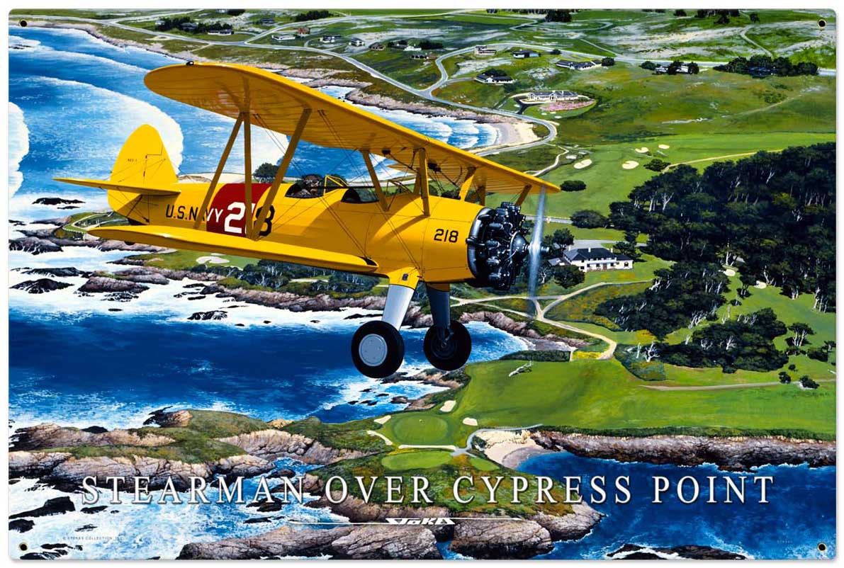 Stearman Cypress Point XL Vintage Sign, Aviation, Metal Sign, Wall Art, 36 X 24 Inches