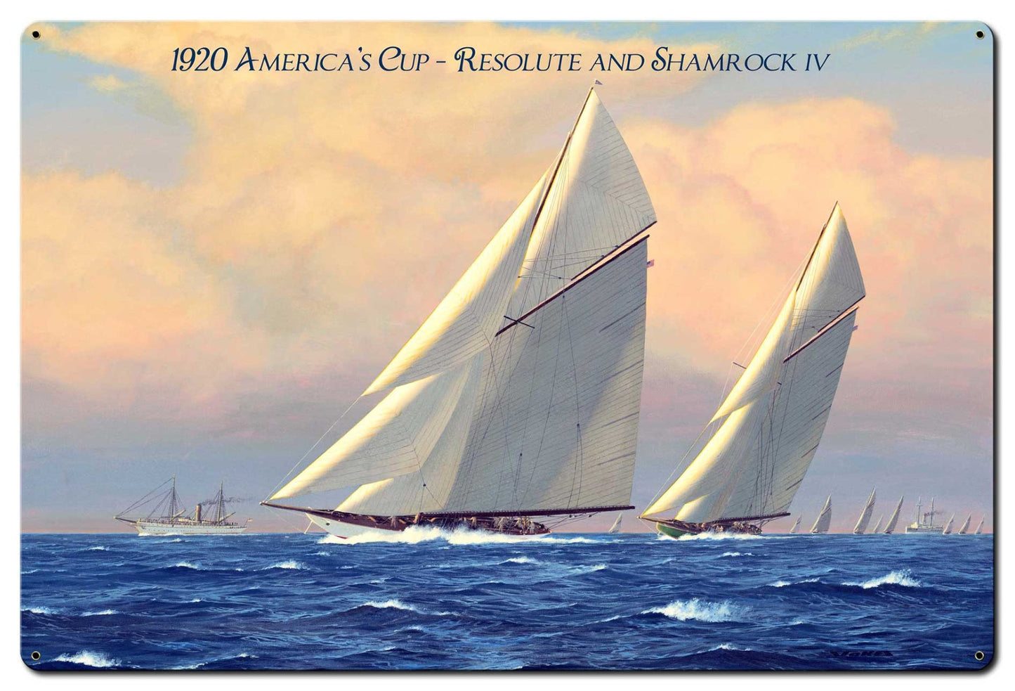 AM Cup Resolute Shamrock IV Vintage Sign, Aviation, Metal Sign, Wall Art, 36 X 24 Inches