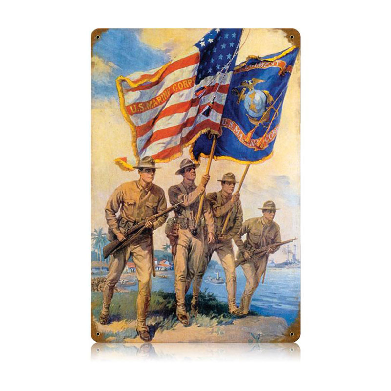 Marine Color Guard, Military, Metal Sign, Wall Art, 12 X 18 Inches