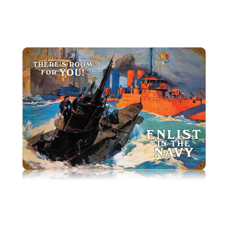 Enlist In The Navy Vintage Sign, Military, Metal Sign, Wall Art, 18 X 12 Inches