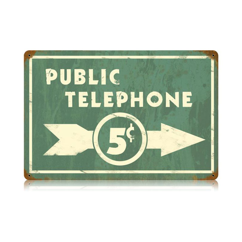 Public Telephone, Home & Garden, Metal Sign, Wall Art, 18 X 12 Inches