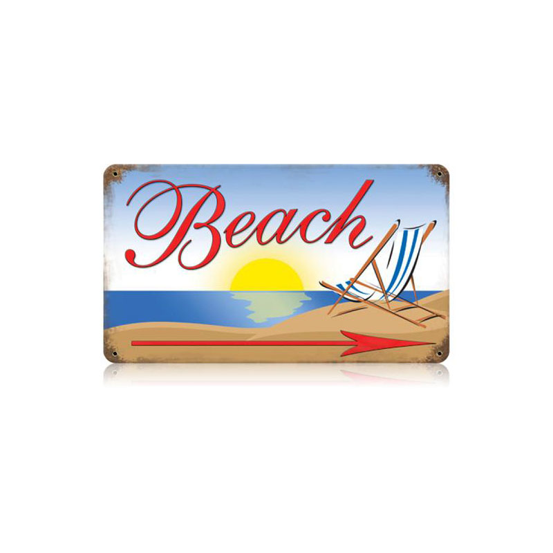 Beach Vintage Sign, Home & Garden, Metal Sign, Wall Art, 14 X 8 Inches