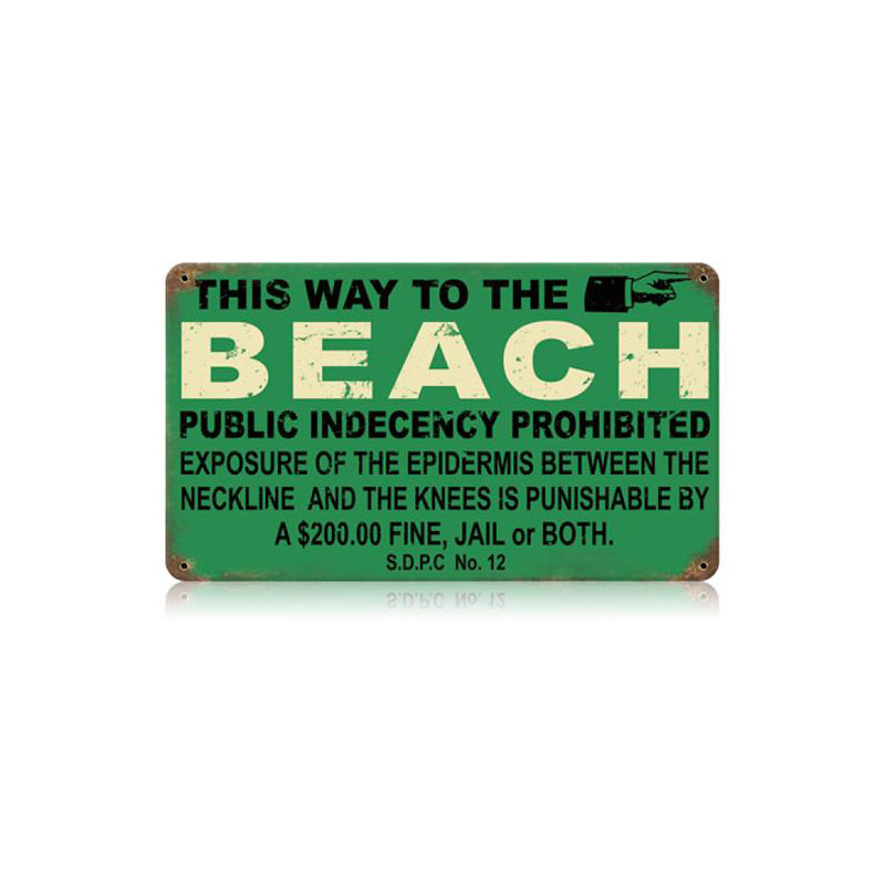 Beach Indecency Vintage Sign, Oil & Petro, Metal Sign, Wall Art, 14 X 8 Inches