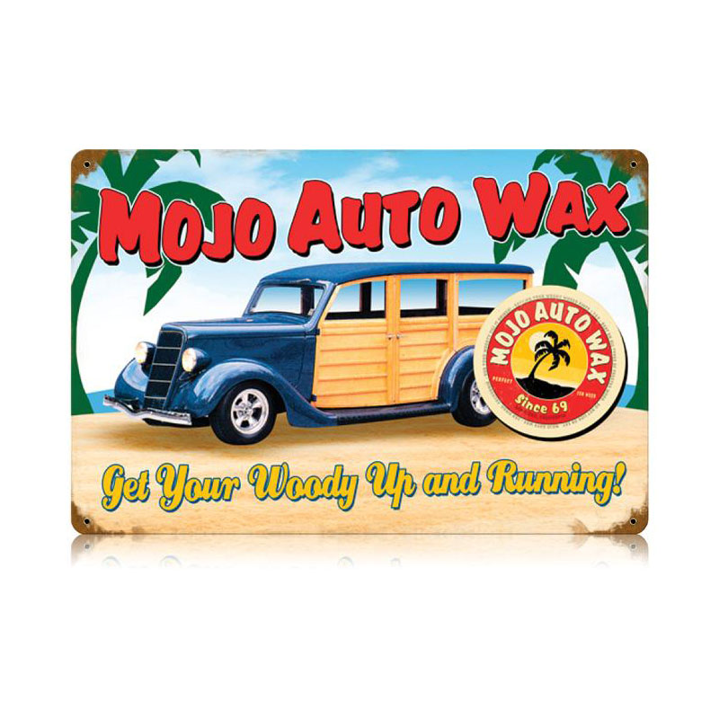 Mojo Woody Vintage Sign, Transportation, Metal Sign, Wall Art, 18 X 12 Inches