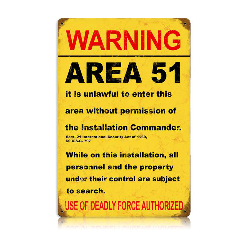 Area 51 Vintage Sign, Military, Metal Sign, Wall Art, 12 X 18 Inches