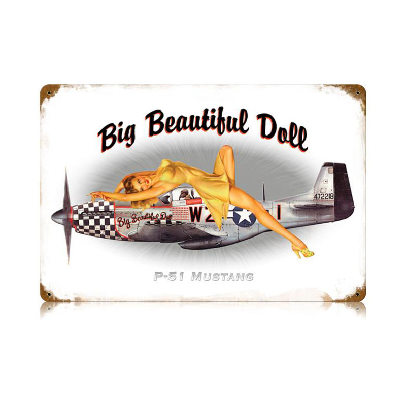 P-51 Pin Up Vintage Sign, Aviation, Metal Sign, Wall Art, 18 X 12 Inches