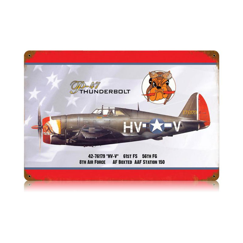 P-47 Dog Face Vintage Sign, Aviation, Metal Sign, Wall Art, 18 X 12 Inches