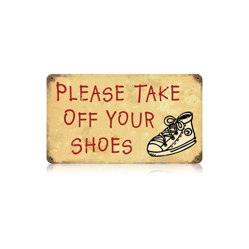 Take Off Your Shoes Vintage Sign, Home & Garden, Metal Sign, Wall Art, 14 X 8 Inches