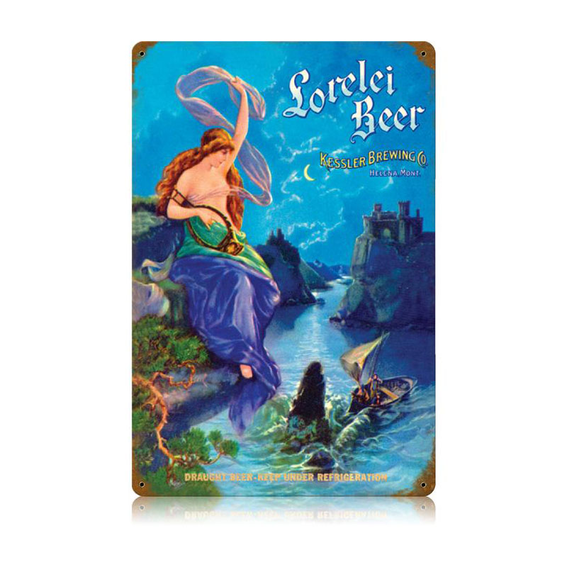 Lorelei Beer Vintage Sign, Man Cave, Metal Sign, Wall Art, 12 X 18 Inches