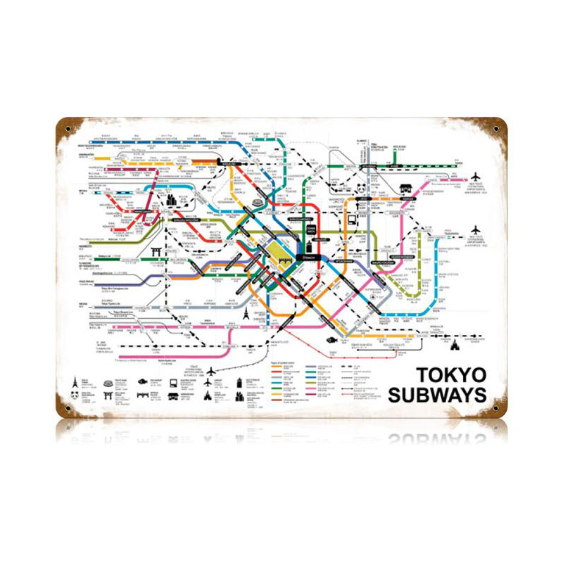 Tokyo Subways Vintage Sign, Transportation, Metal Sign, Wall Art, 18 X 12 Inches