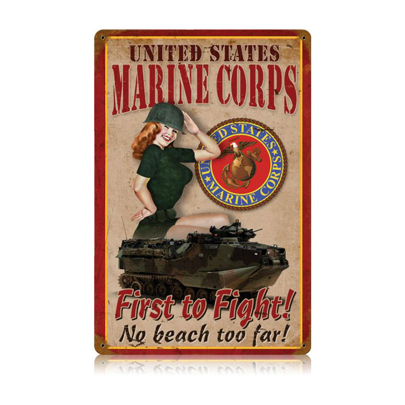 Usmc Pin Up, Military, Metal Sign, Wall Art, 12 X 18 Inches