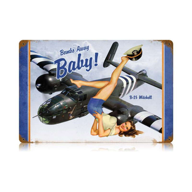 Bombs Away Vintage Sign, Pinup Girls, Metal Sign, Wall Art, 18 X 12 Inches