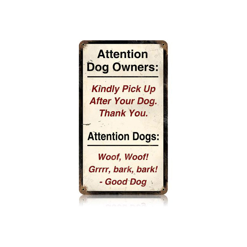 Attention Dogs Vintage Sign, Oil & Petro, Metal Sign, Wall Art, 8 X 14 Inches