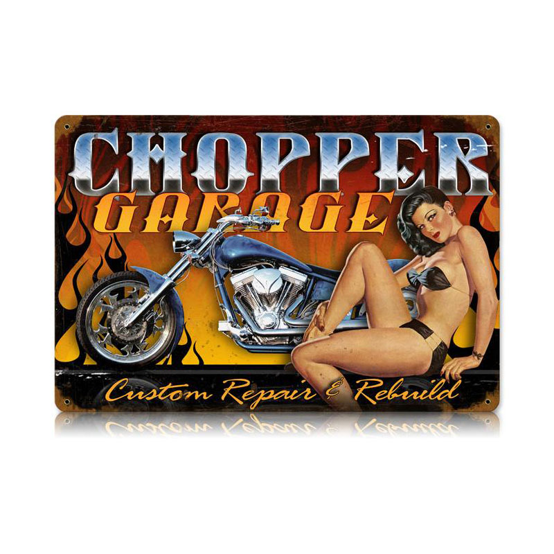 Chopper Garage Vintage Sign, Motorcycle, Metal Sign, Wall Art, 18 X 12 Inches