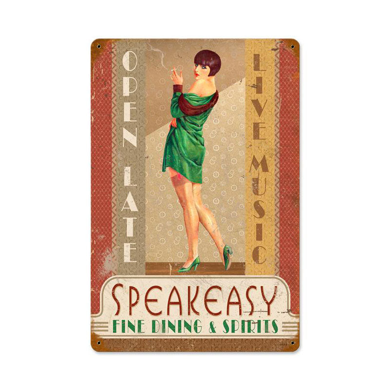 Speakeasy Vintage Sign, Pinup Girls, Metal Sign, Wall Art, 12 X 18 Inches