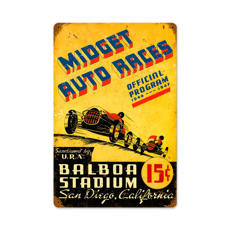 Midget Auto Races Vintage Sign, Automotive, Metal Sign, Wall Art, 12 X 18 Inches