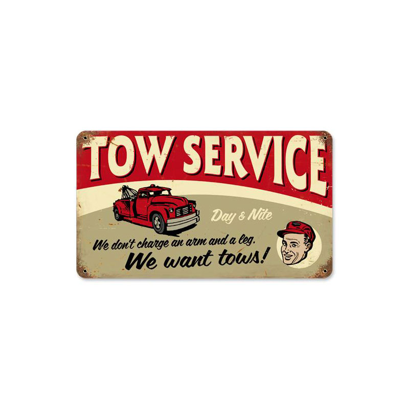 Tow Service Vintage Sign, Transportation, Metal Sign, Wall Art, 14 X 8 Inches