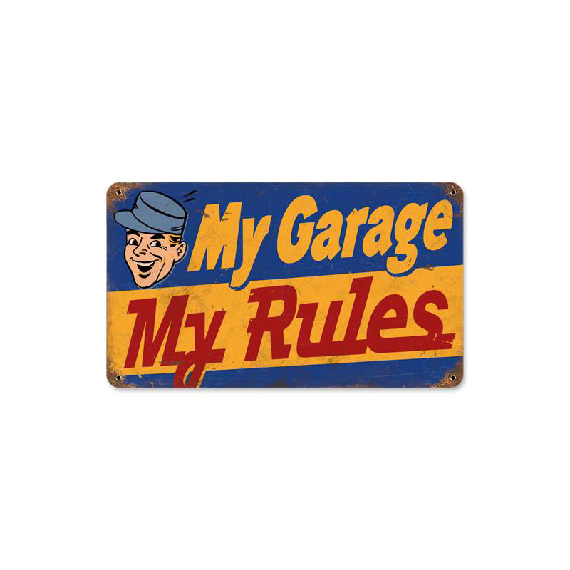 My Garage My Rules Vintage Sign, Oil & Petro, Metal Sign, Wall Art, 8 X 14 Inches