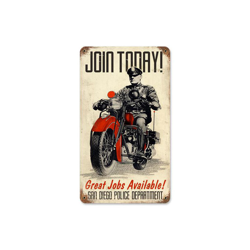 Police Motorcycle Vintage Sign, Motorcycle, Metal Sign, Wall Art, 8 X 14 Inches