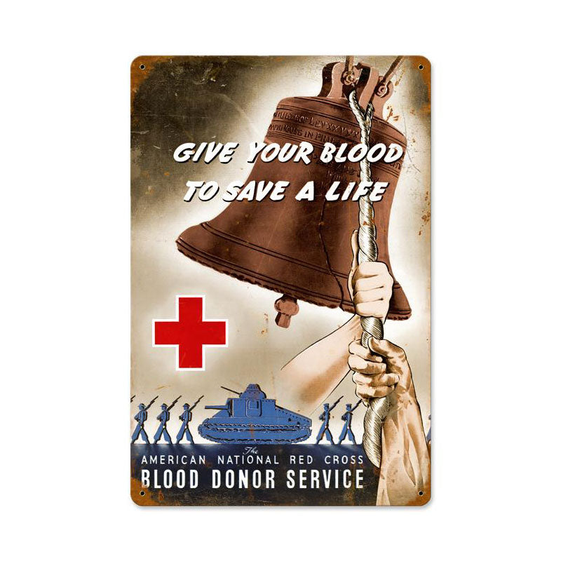 Red Cross Bell Vintage Sign, Military, Metal Sign, Wall Art, 18 X 12 Inches