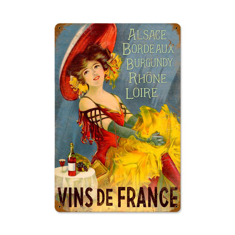 Wines Of France Vintage Sign, Travel, Metal Sign, Wall Art, 18 X 12 Inches