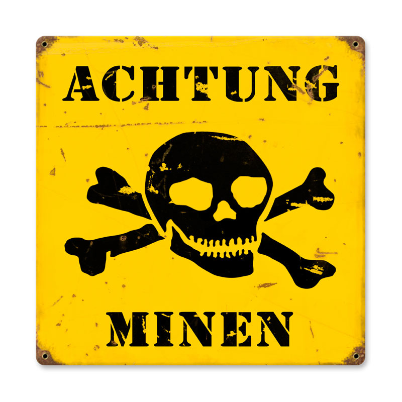 Achtung Minen Vintage Sign, Military, Metal Sign, Wall Art, 12 X 12 Inches
