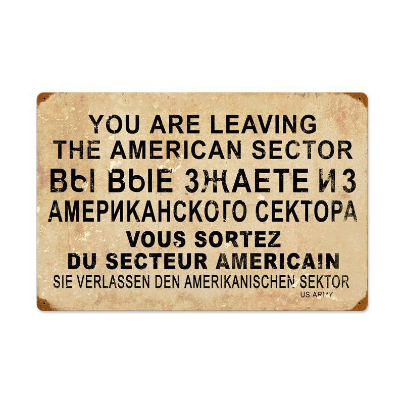 American Sector Vintage Sign, Military, Metal Sign, Wall Art, 24 X 16 Inches
