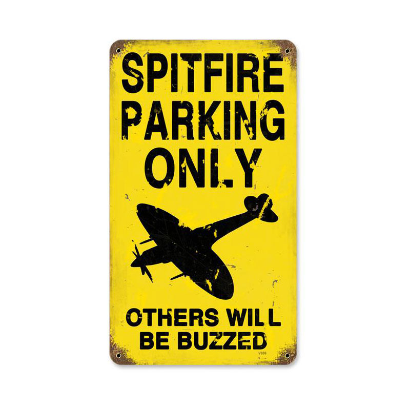 Spitfire Parking Vintage Sign, Aviation, Metal Sign, Wall Art, 8 X 14 Inches