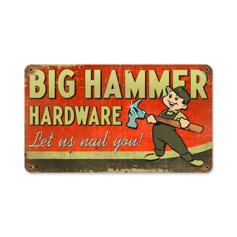 Big Hammer Hardware Vintage Sign, Oil & Petro, Metal Sign, Wall Art, 14 X 8 Inches