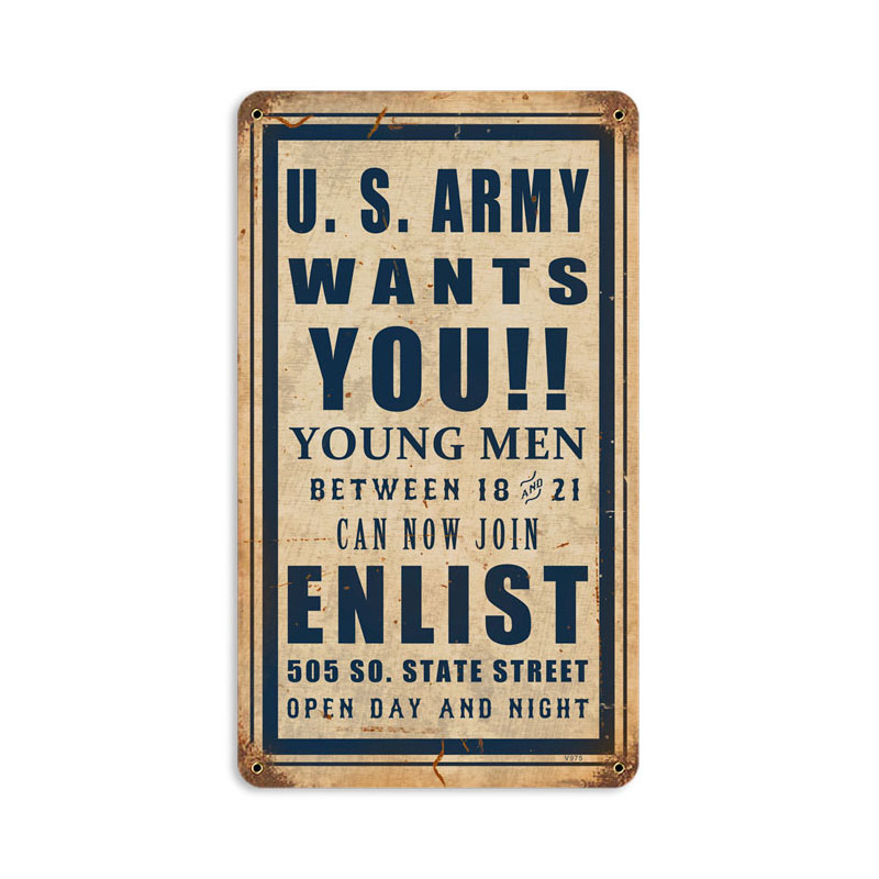 Army Wants You Vintage Sign, Military, Metal Sign, Wall Art, 8 X 14 Inches
