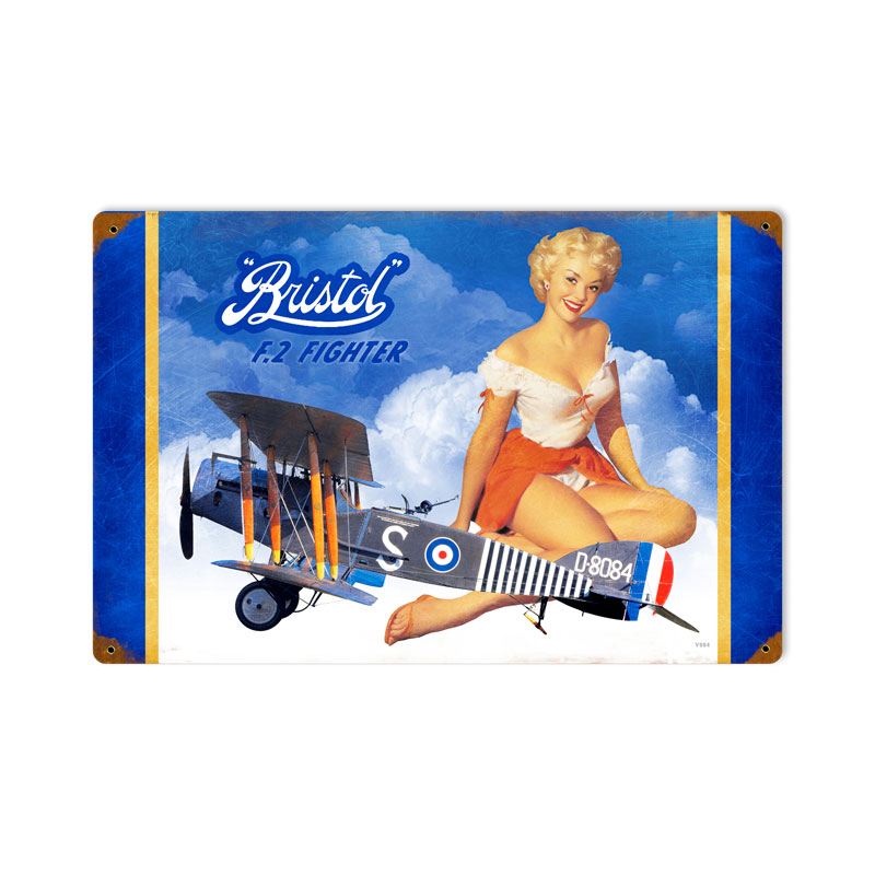 Bristol Pinup Vintage Sign, Military, Metal Sign, Wall Art, 18 X 12 Inches