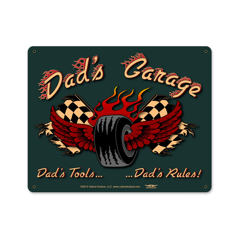 Dad'S Garage Tire Vintage Sign, Automotive, Metal Sign, Wall Art, 15 X 12 Inches