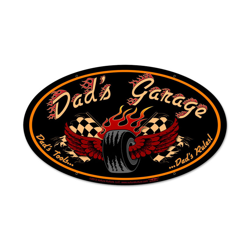 Dad'S Garage Tire Vintage Sign, Automotive, Metal Sign, Wall Art, 24 X 12 Inches