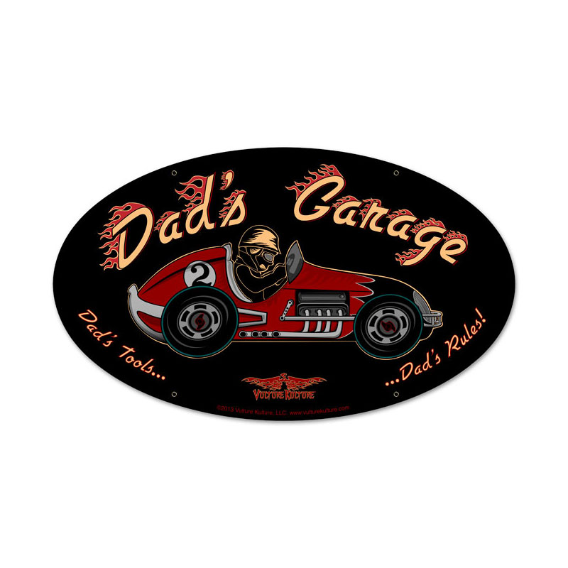 Dad'S Garage Racecar Vintage Sign, Automotive, Metal Sign, Wall Art, 24 X 12 Inches