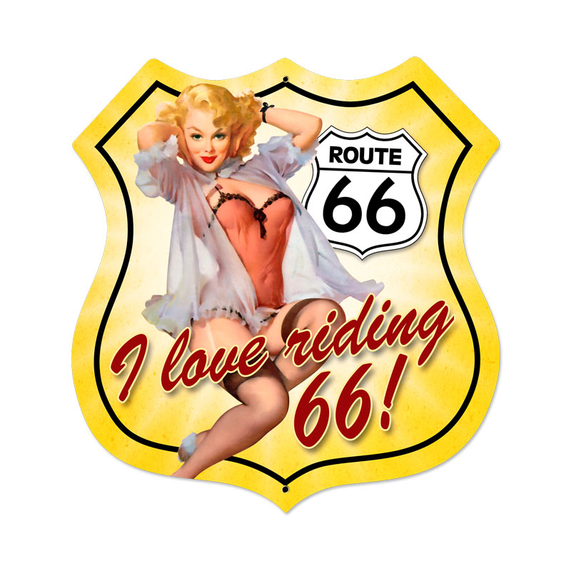 Route 66 Pinup Vintage Sign, Street Signs, Metal Sign, Wall Art, 28 X 28 Inches