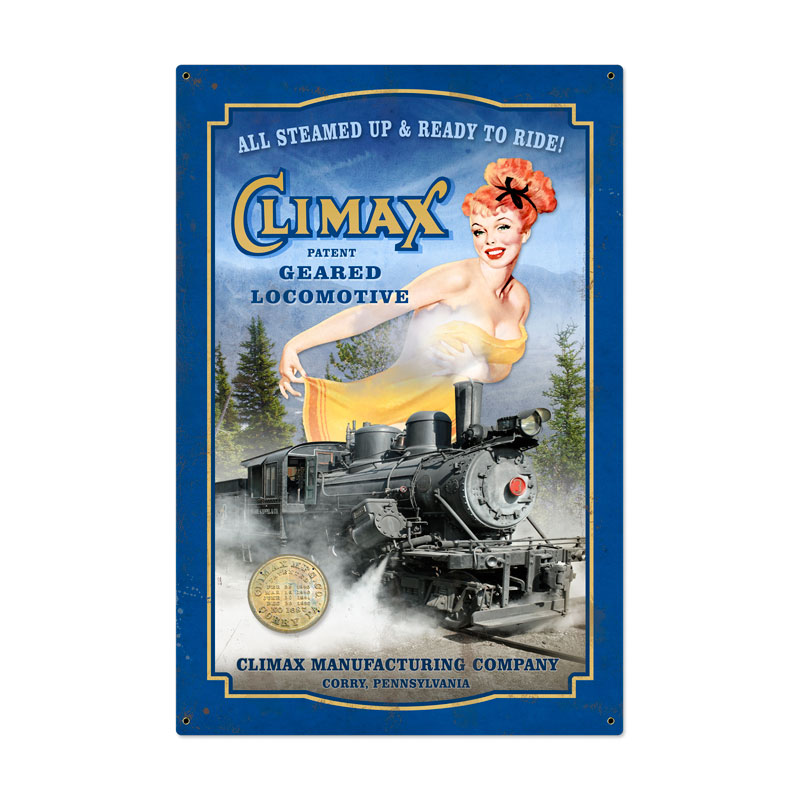 Climax Vintage Sign, Trains, Metal Sign, Wall Art, 24 X 36 Inches