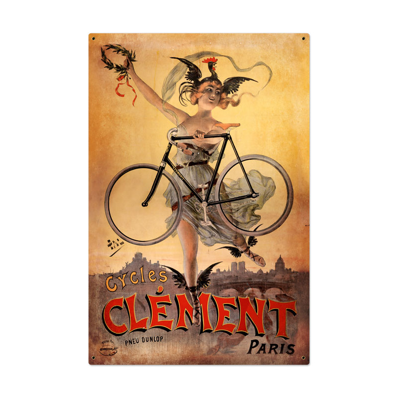 Clement Bicycles Vintage Sign, Humor, Metal Sign, Wall Art, 24 X 36 Inches