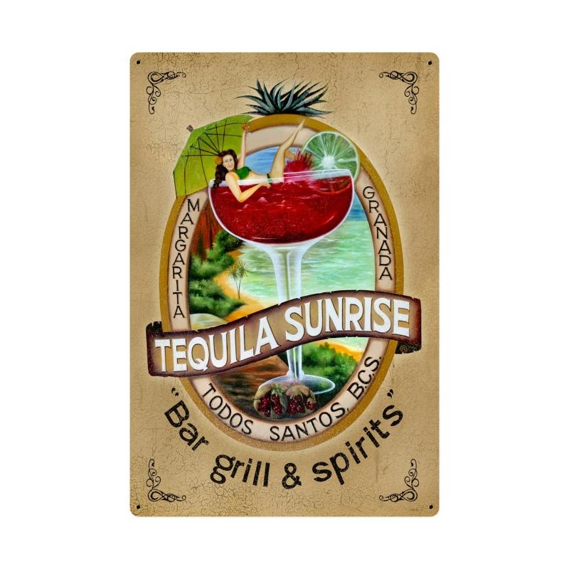 Tequila Bar & Spirits Vintage Sign, Bar and Alcohol , Metal Sign, Wall Art, 24 X 36 Inches