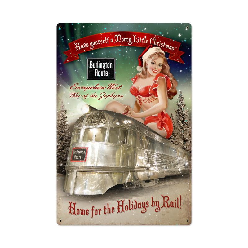 Burlington Christmas Train Vintage Sign, Seasonal, Metal Sign, Wall Art, 24 X 36 Inches