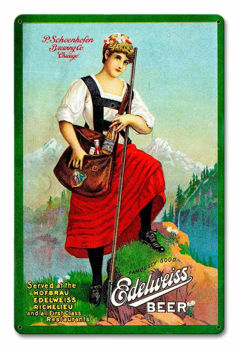 Edelweiss Beer, Automotive, Metal Sign, Wall Art, 12 X 18 Inches