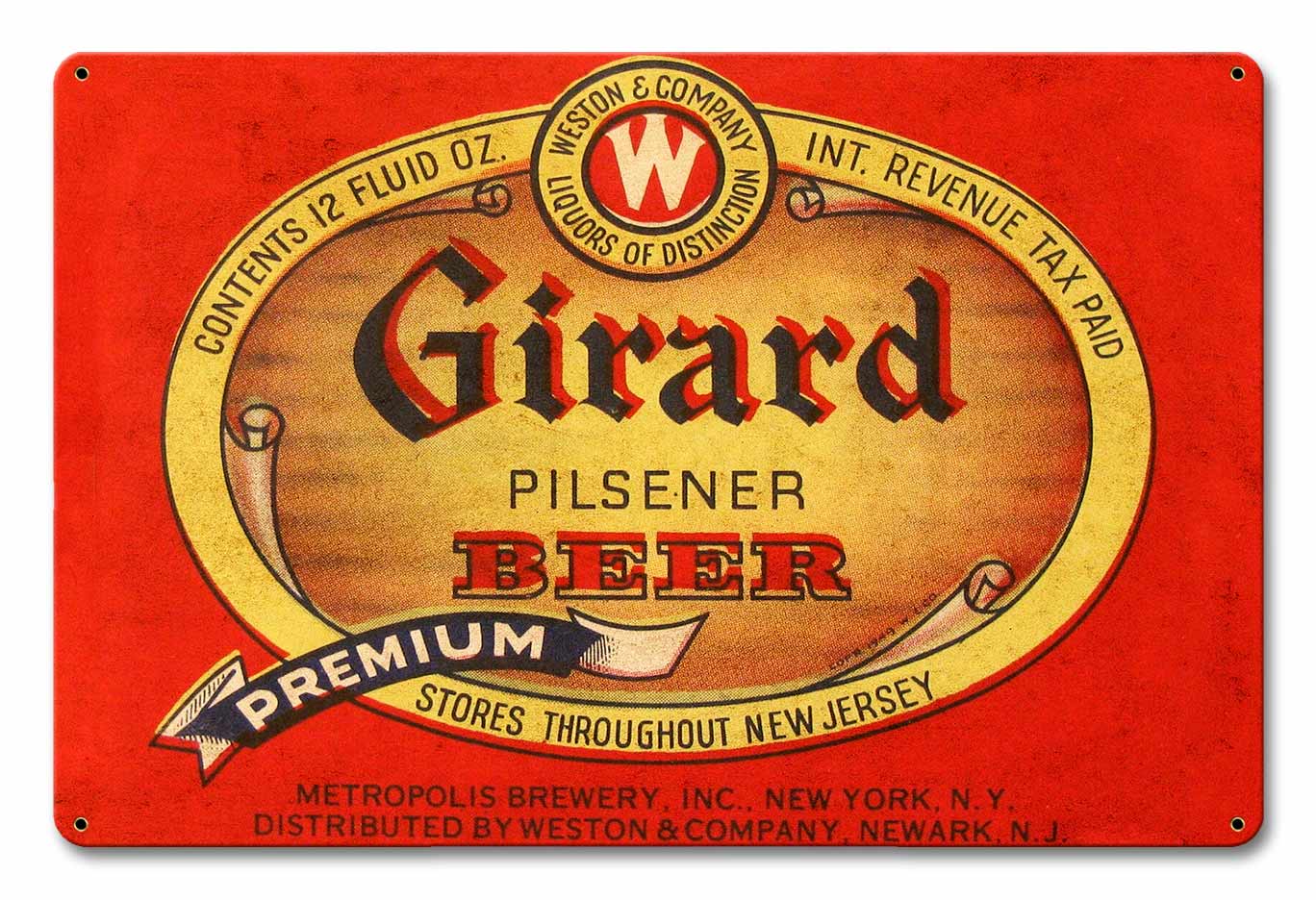 Girard Beer, Automotive, Metal Sign, Wall Art, 18 X 12 Inches