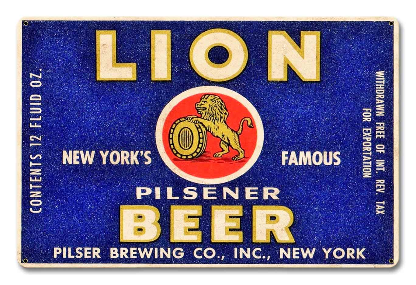Lion Beer, Automotive, Metal Sign, Wall Art, 18 X 12 Inches