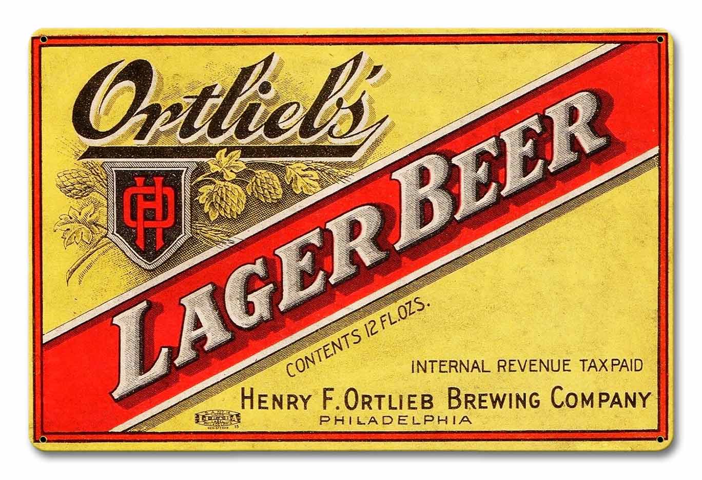 Ortliebs Lager Beer, Automotive, Metal Sign, Wall Art, 18 X 12 Inches
