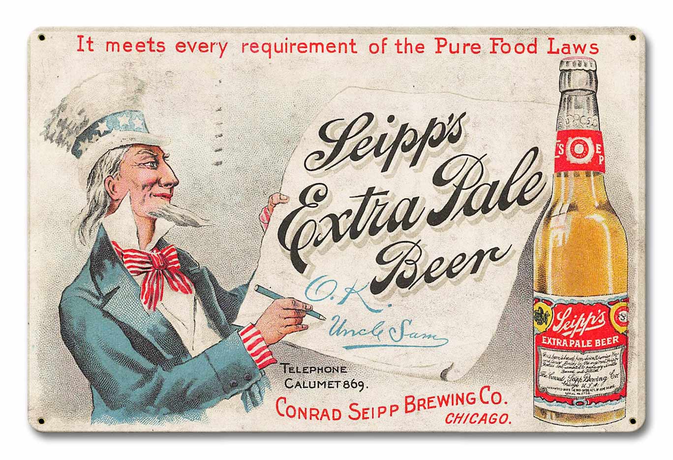 Seipps Extra Pale Beer, Automotive, Metal Sign, Wall Art, 18 X 12 Inches
