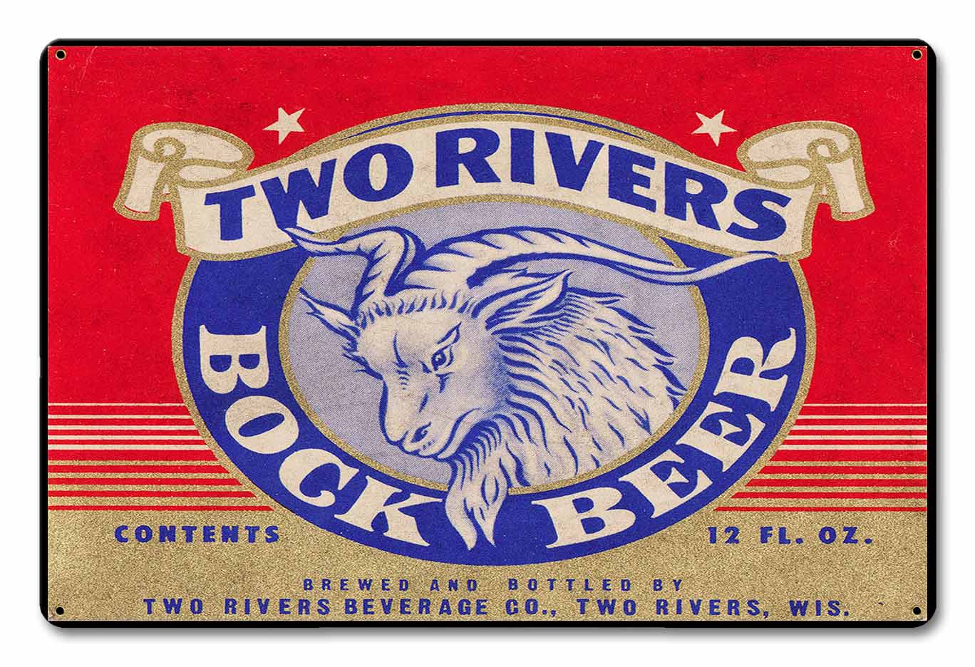 Two Rivers Bock Beer, Automotive, Metal Sign, Wall Art, 18 X 12 Inches
